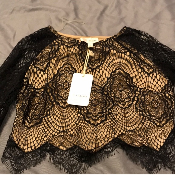 NWT L’ATISTE Black Lace Mini Match Set Top & Mini Skirt (Top L, Bottom S) - Picture 2 of 8